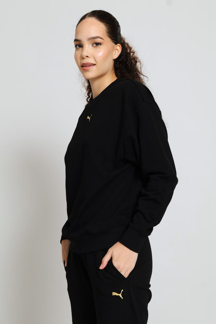 Logo Lab Metallic Comfort Crew Top - Black
