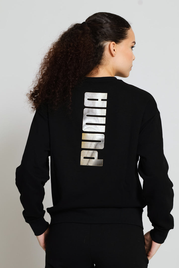 Logo Lab Metallic Comfort Crew Top - Black