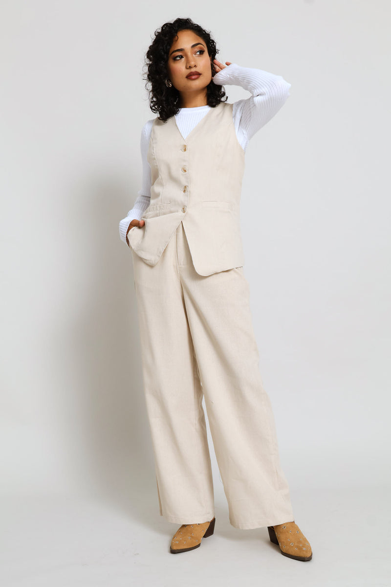 Pleated Wide Leg Trouser - Light Stone