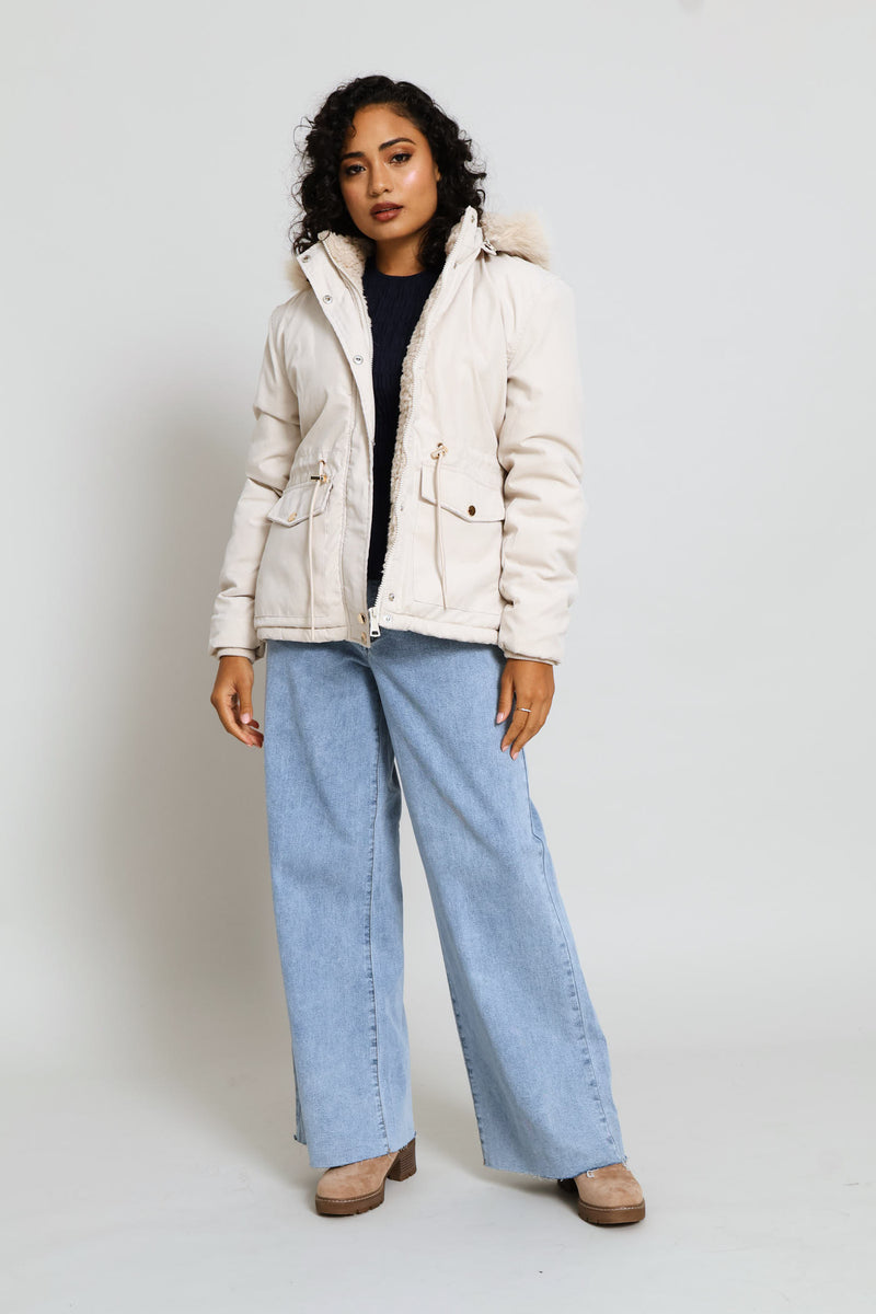 Sherpa Lined Parka Jacket - Light Stone