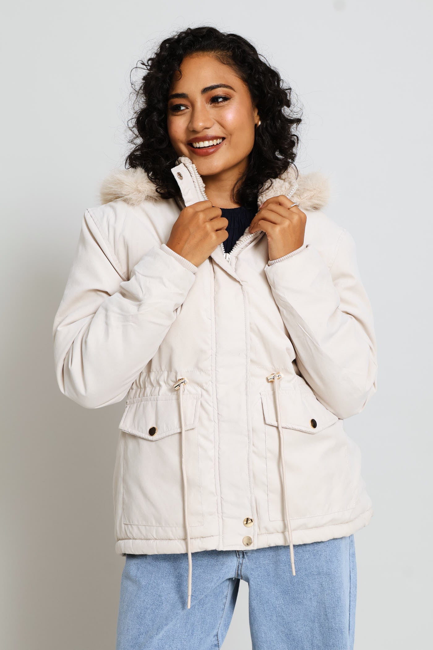 Ladies Sherpa Lined Parka Jacket - Light Stone – Edgars