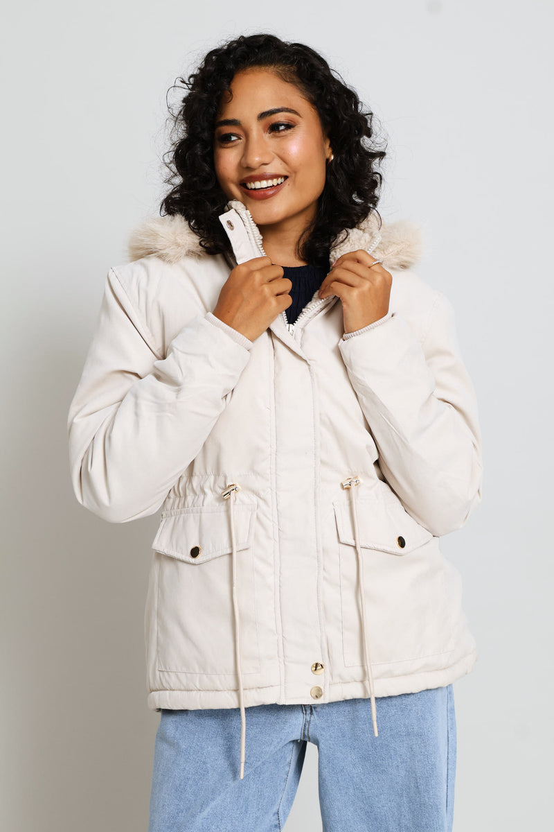 Sherpa Lined Parka Jacket - Light Stone
