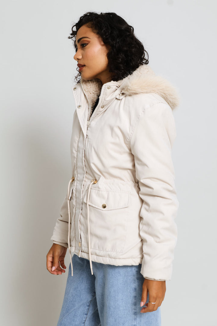 Sherpa Lined Parka Jacket - Light Stone
