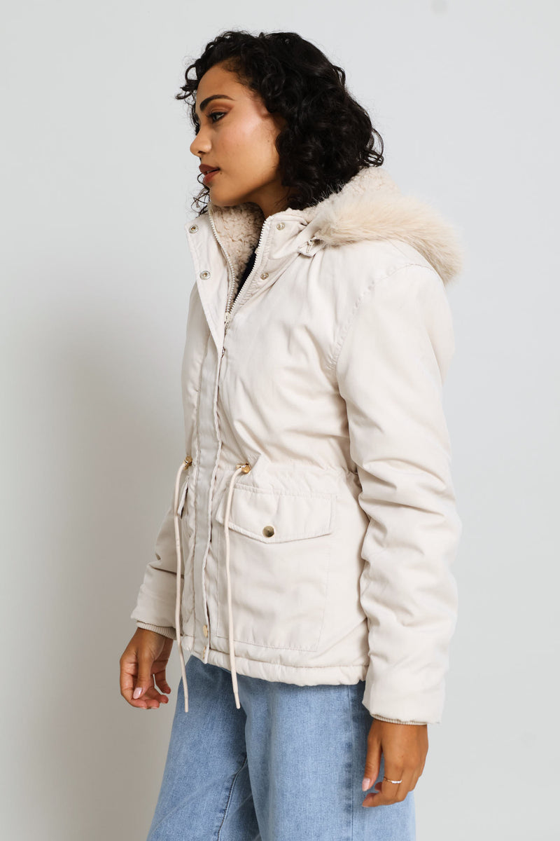 Sherpa Lined Parka Jacket - Light Stone