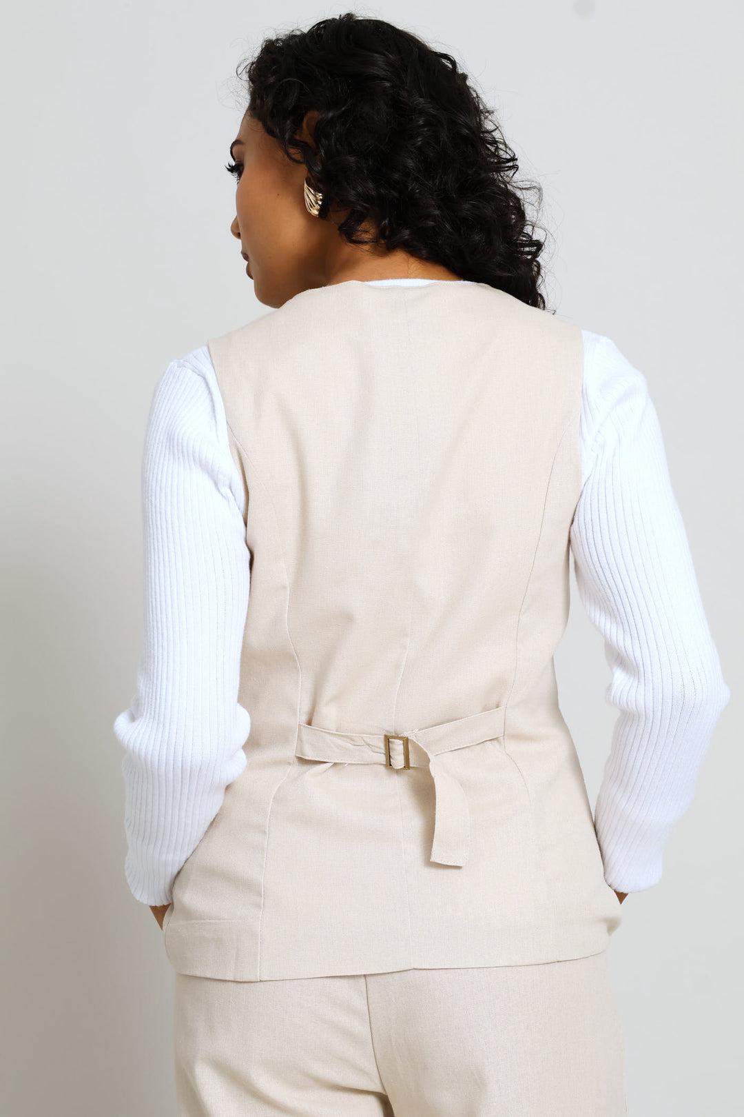 V-Neck Long Length Waistcoat - Light Stone