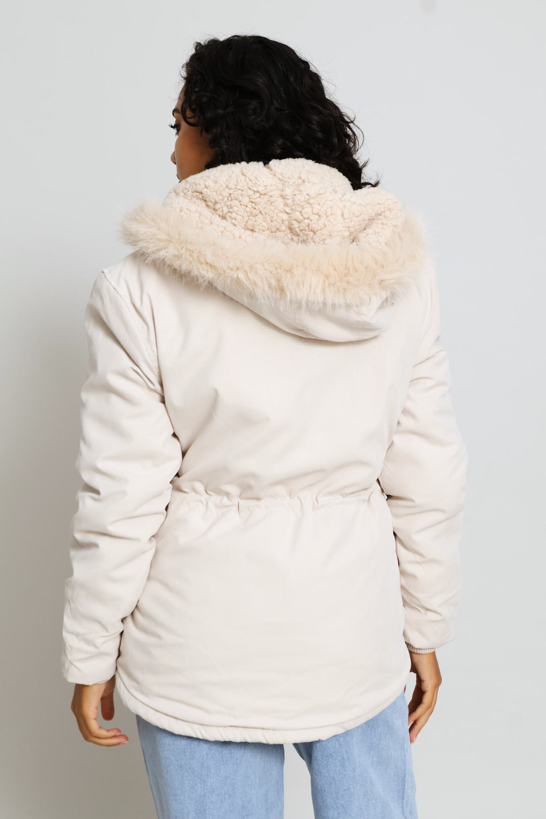 Sherpa Lined Parka Jacket - Light Stone