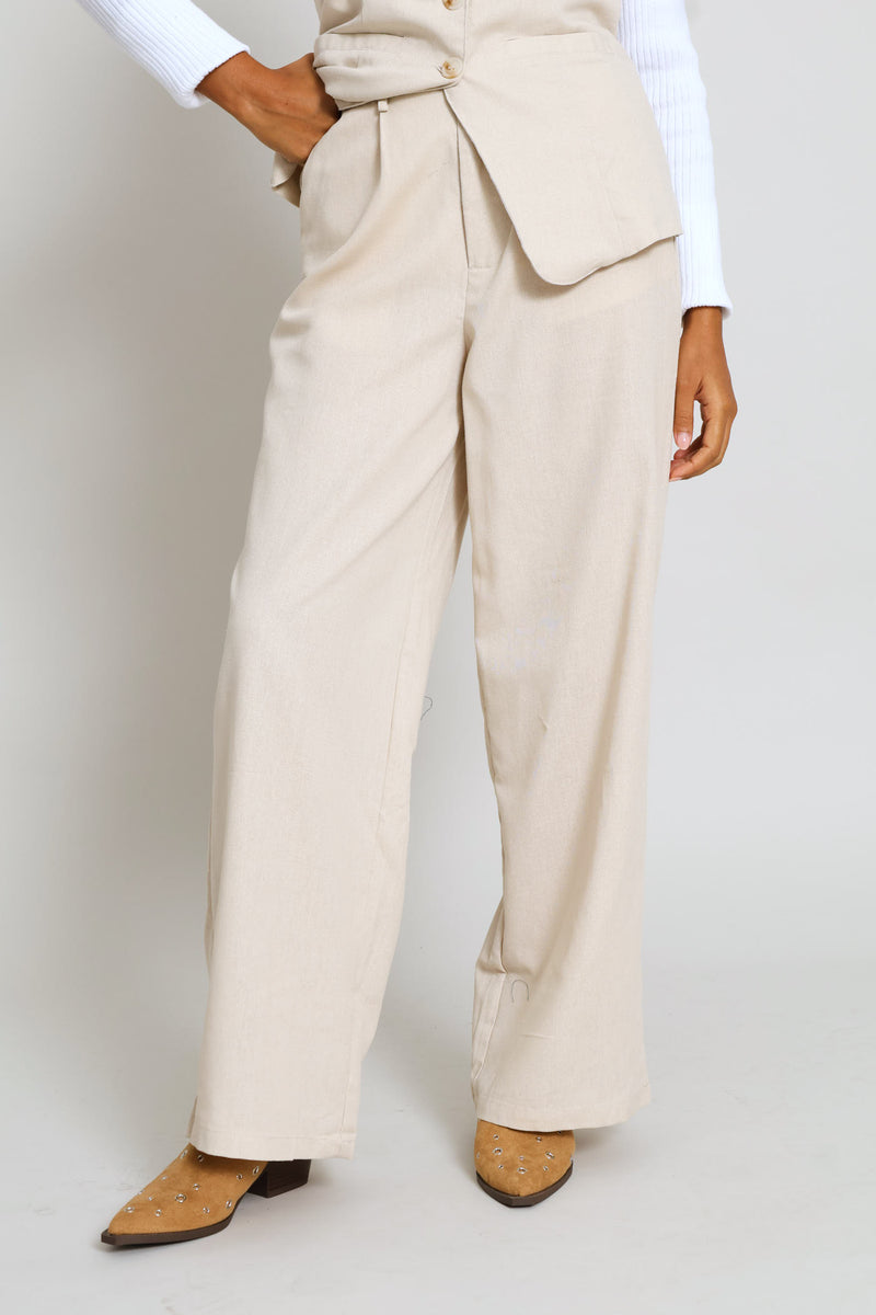 Pleated Wide Leg Trouser - Light Stone