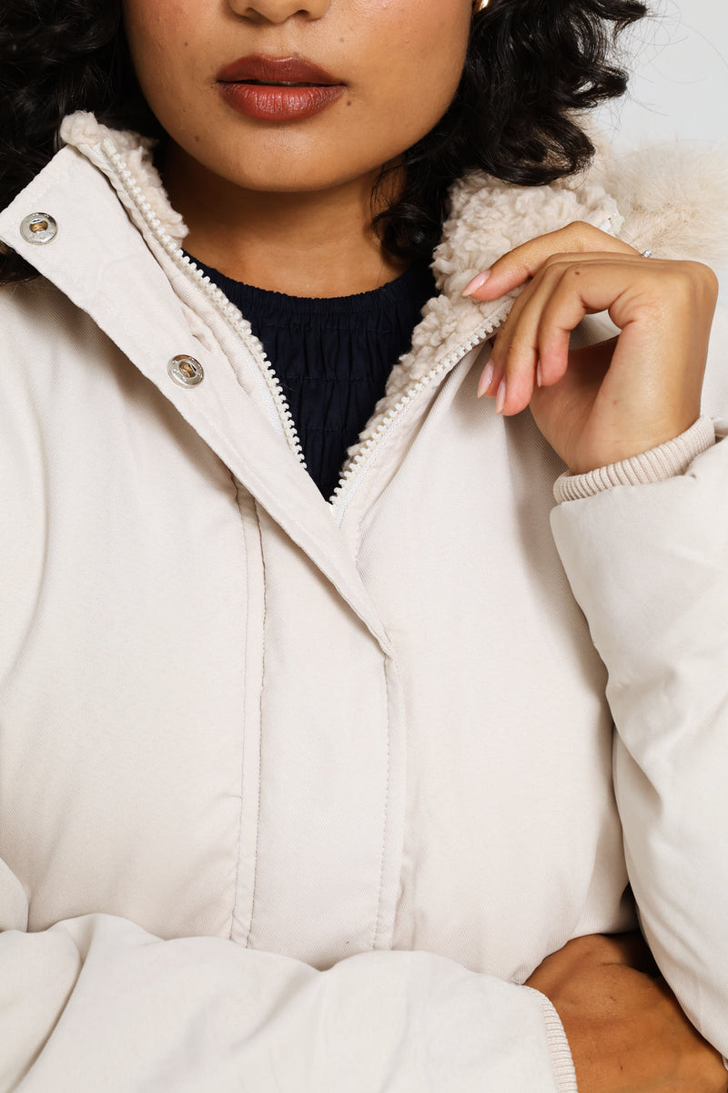 Sherpa Lined Parka Jacket - Light Stone