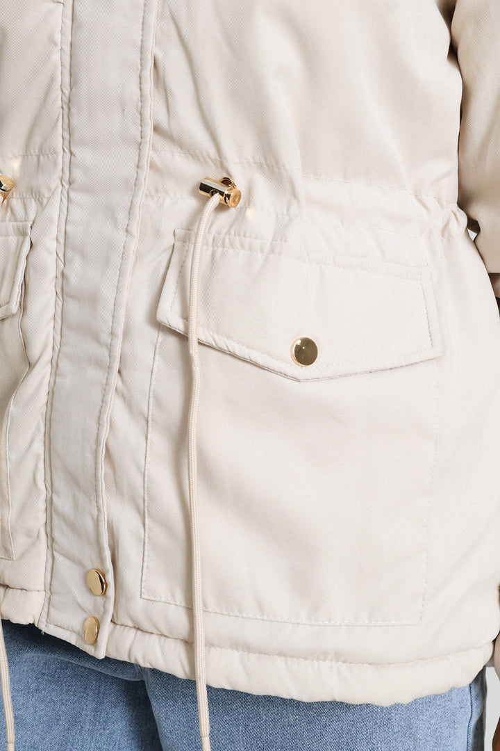 Sherpa Lined Parka Jacket - Light Stone