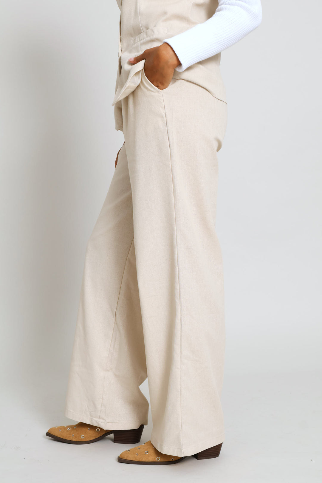Pleated Wide Leg Trouser - Light Stone