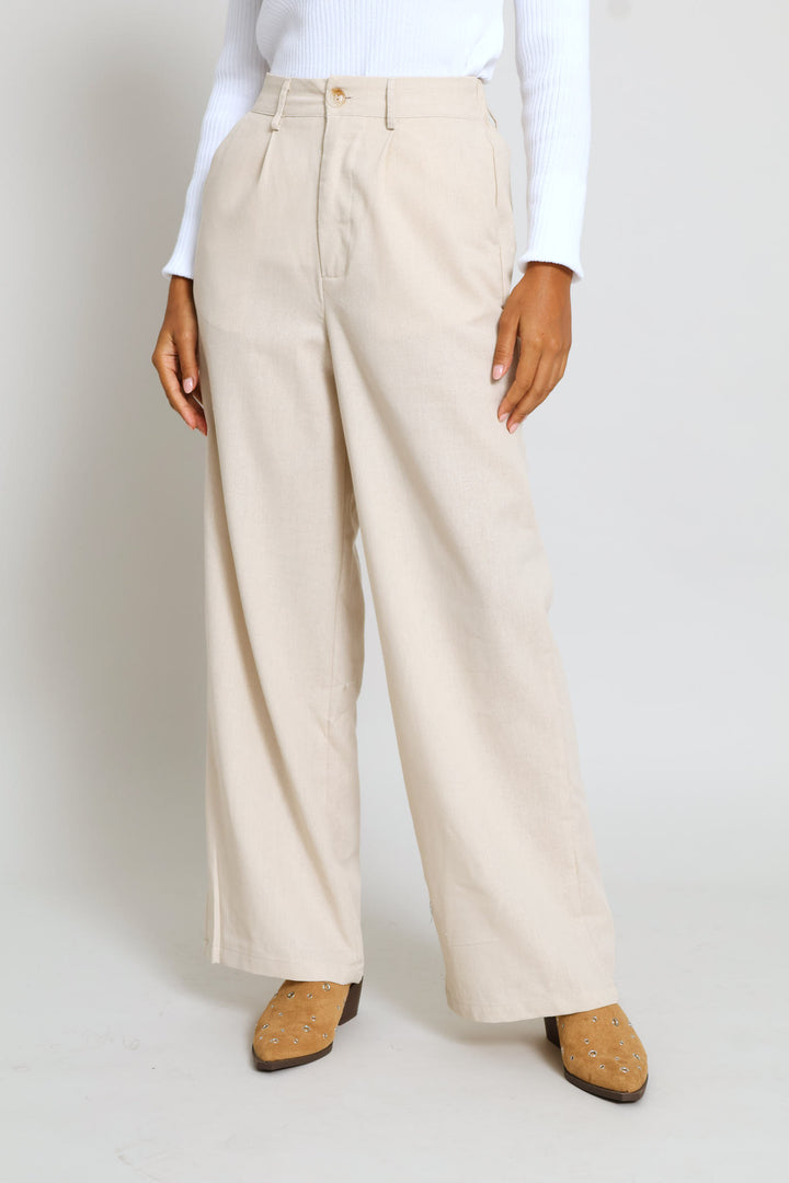 Pleated Wide Leg Trouser - Light Stone