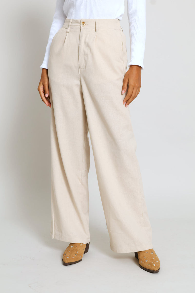 Pleated Wide Leg Trouser - Light Stone