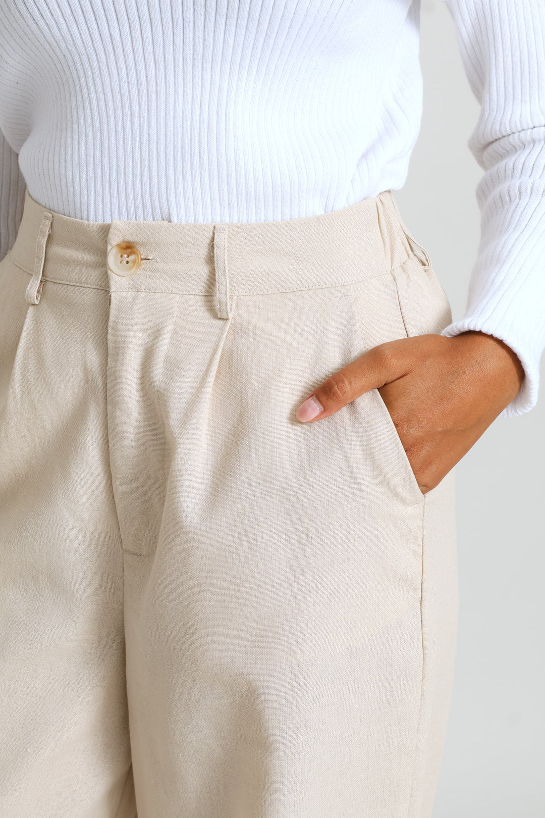 Pleated Wide Leg Trouser - Light Stone