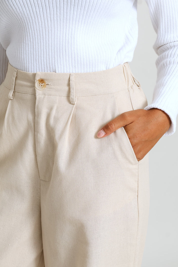 Pleated Wide Leg Trouser - Light Stone