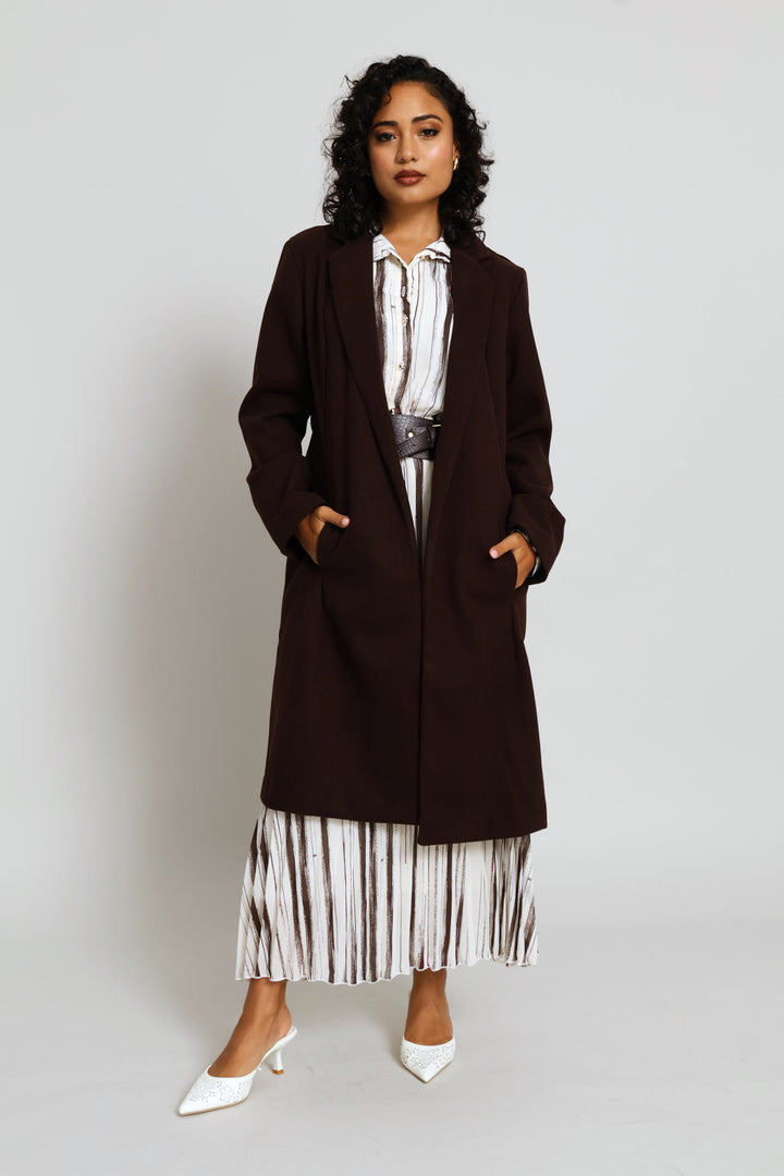 Basic Panelled Pocket Coat - Chocolate