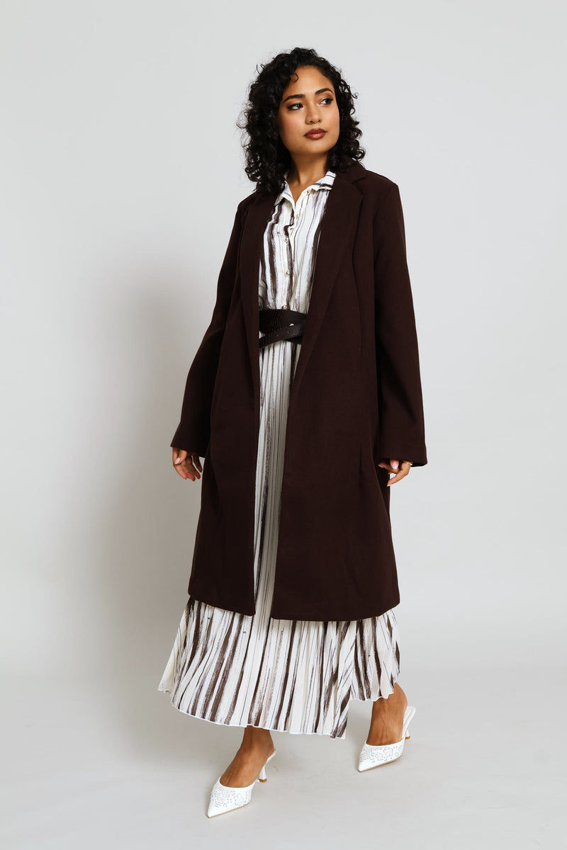 Basic Panelled Pocket Coat - Chocolate