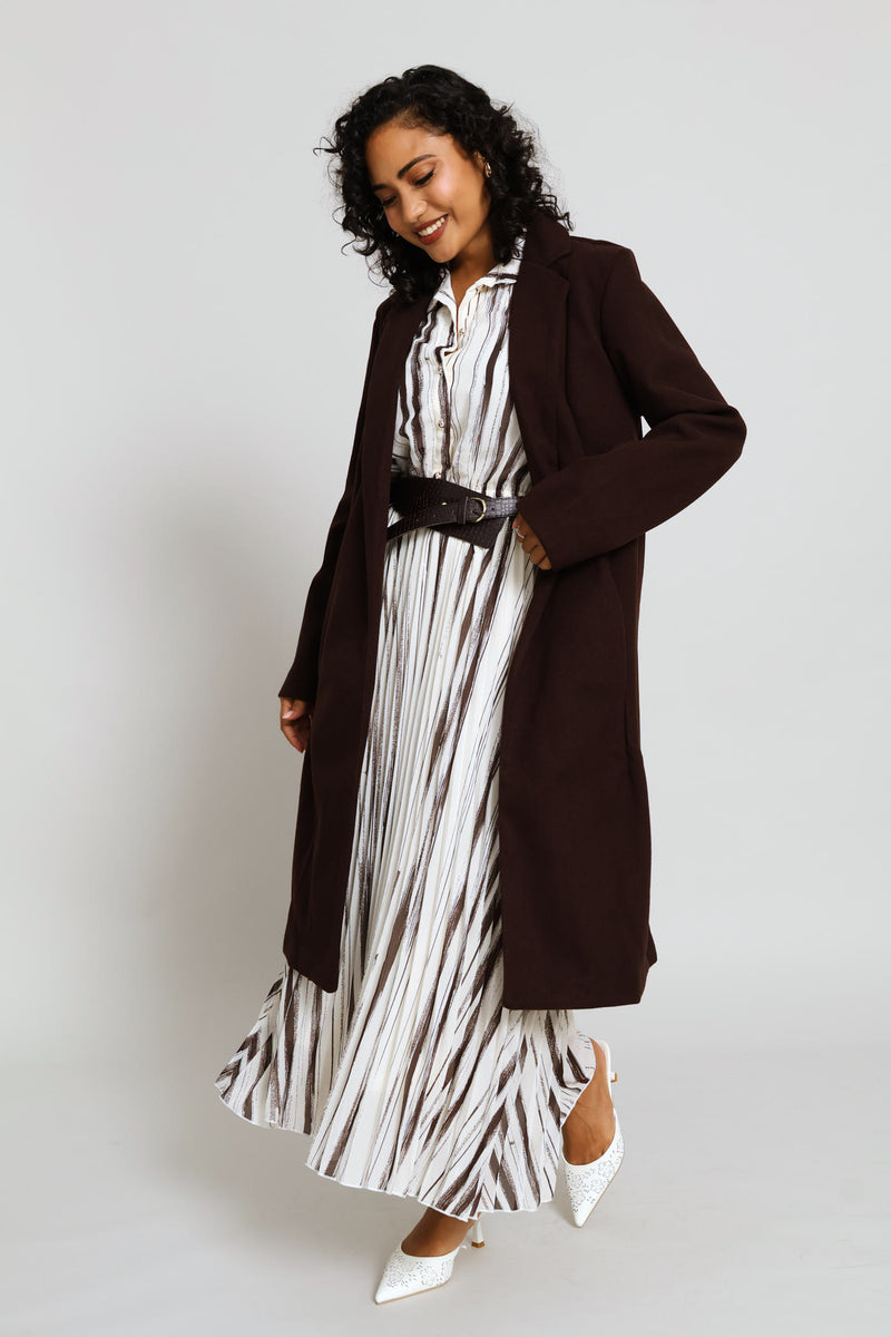 Basic Panelled Pocket Coat - Chocolate