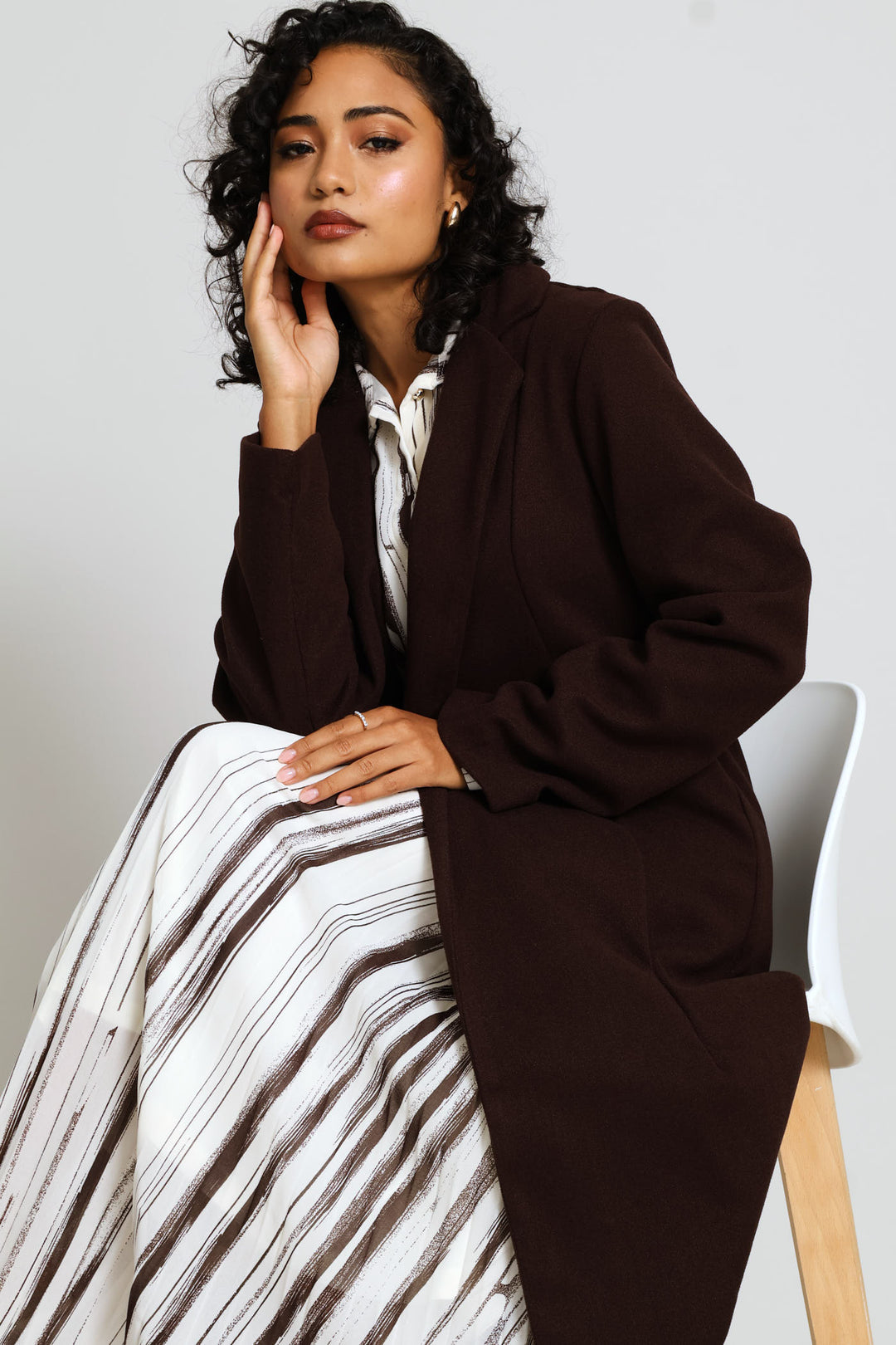 Basic Panelled Pocket Coat - Chocolate