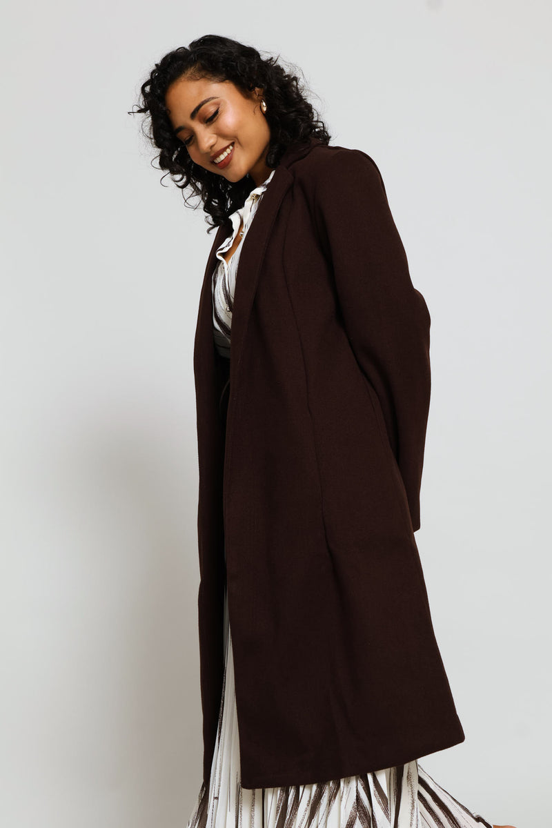 Basic Panelled Pocket Coat - Chocolate