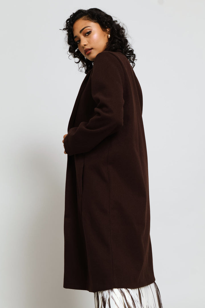 Basic Panelled Pocket Coat - Chocolate