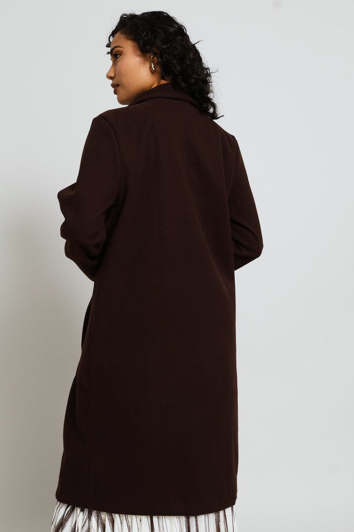 Basic Panelled Pocket Coat - Chocolate