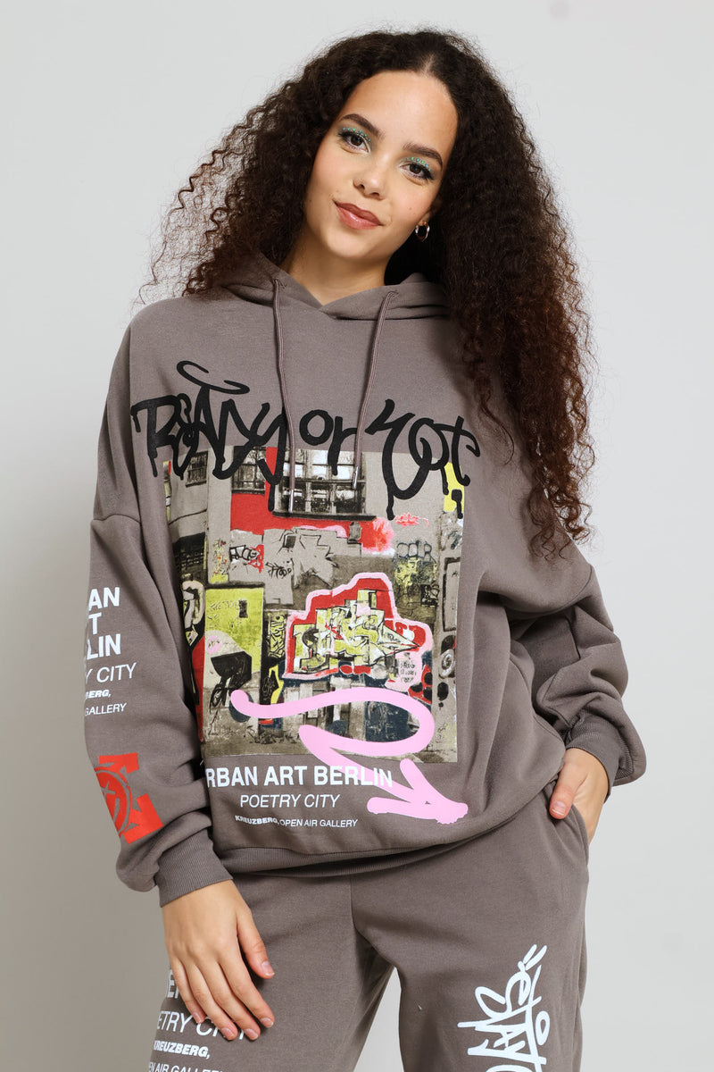Graffiti Oversized Hoody - Charcoal