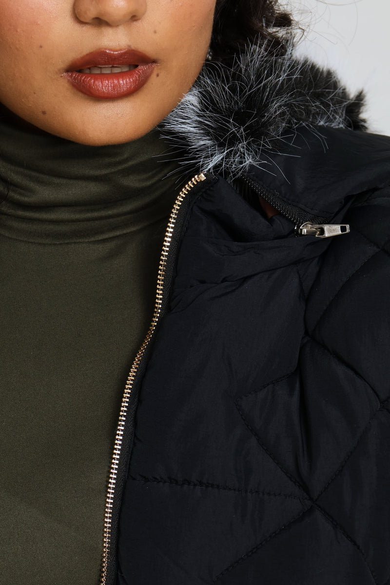 Chevron Quilted Puffer Jacket - Black