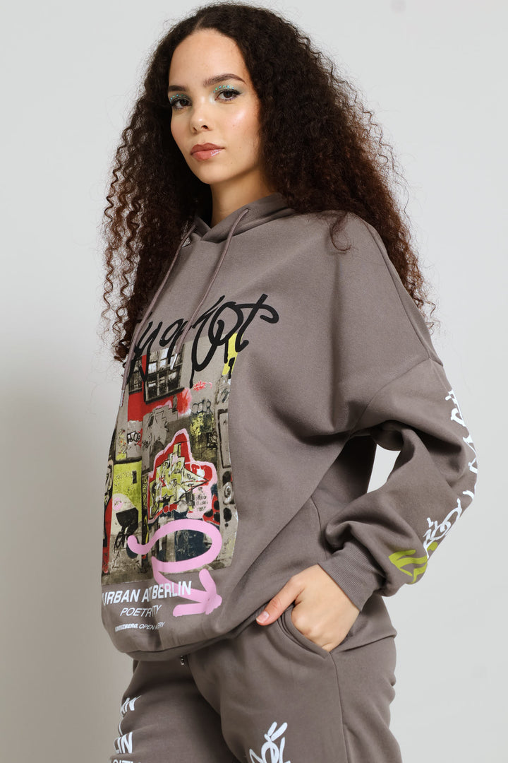 Graffiti Oversized Hoody - Charcoal