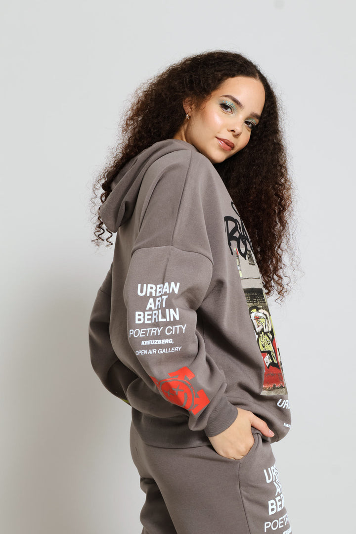 Graffiti Oversized Hoody - Charcoal