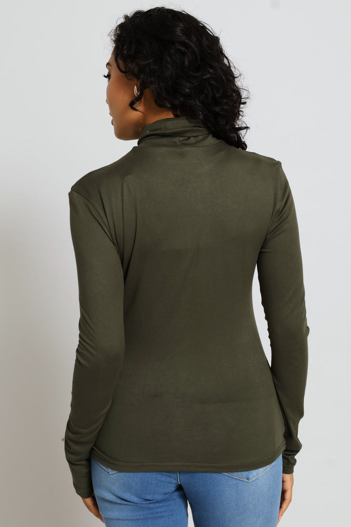 Long Sleeve Basic Poloneck Top - Dark Fatigue