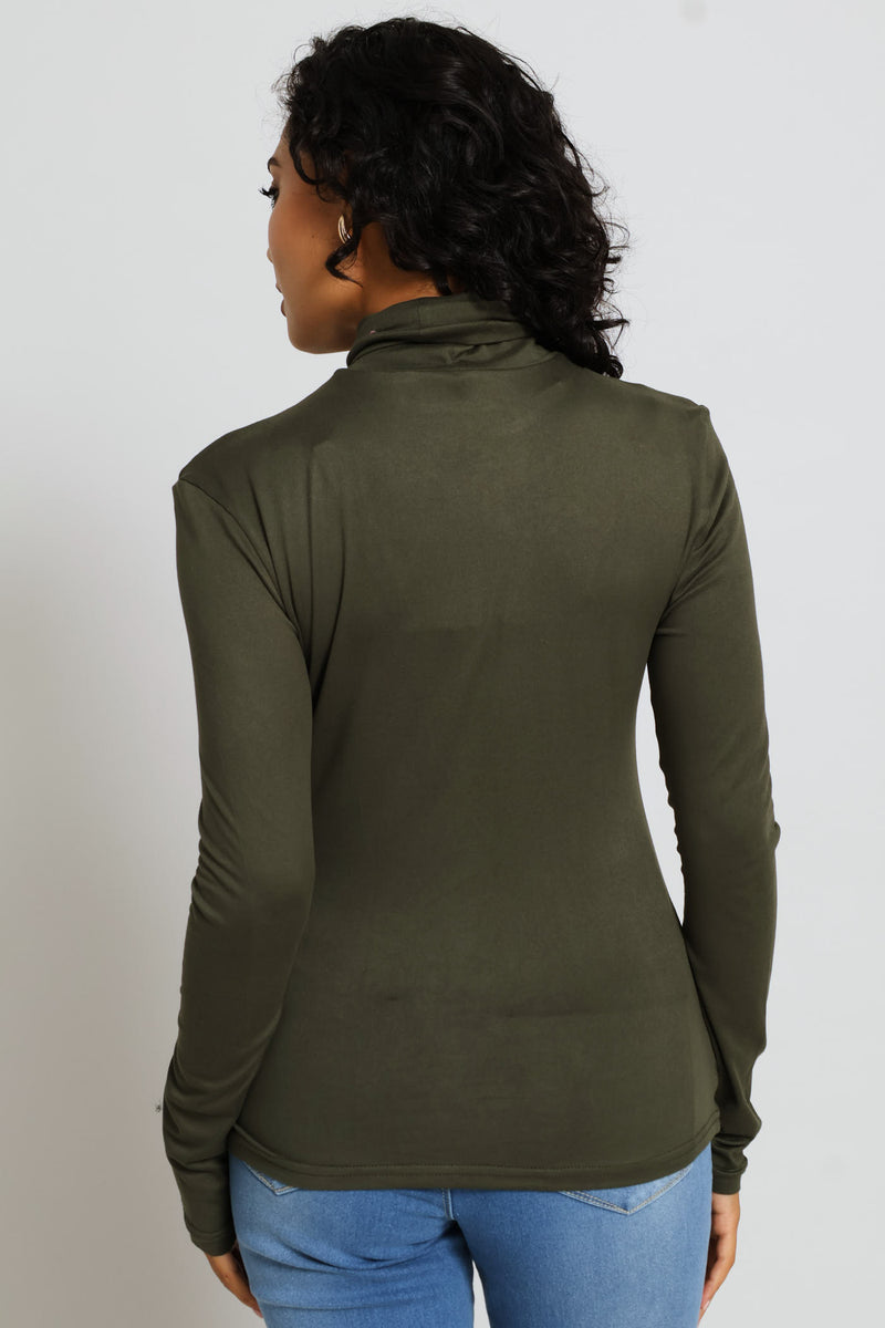Long Sleeve Basic Poloneck Top - Dark Fatigue