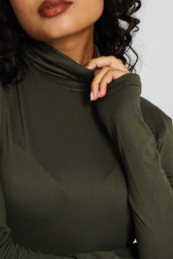 Long Sleeve Basic Poloneck Top - Dark Fatigue