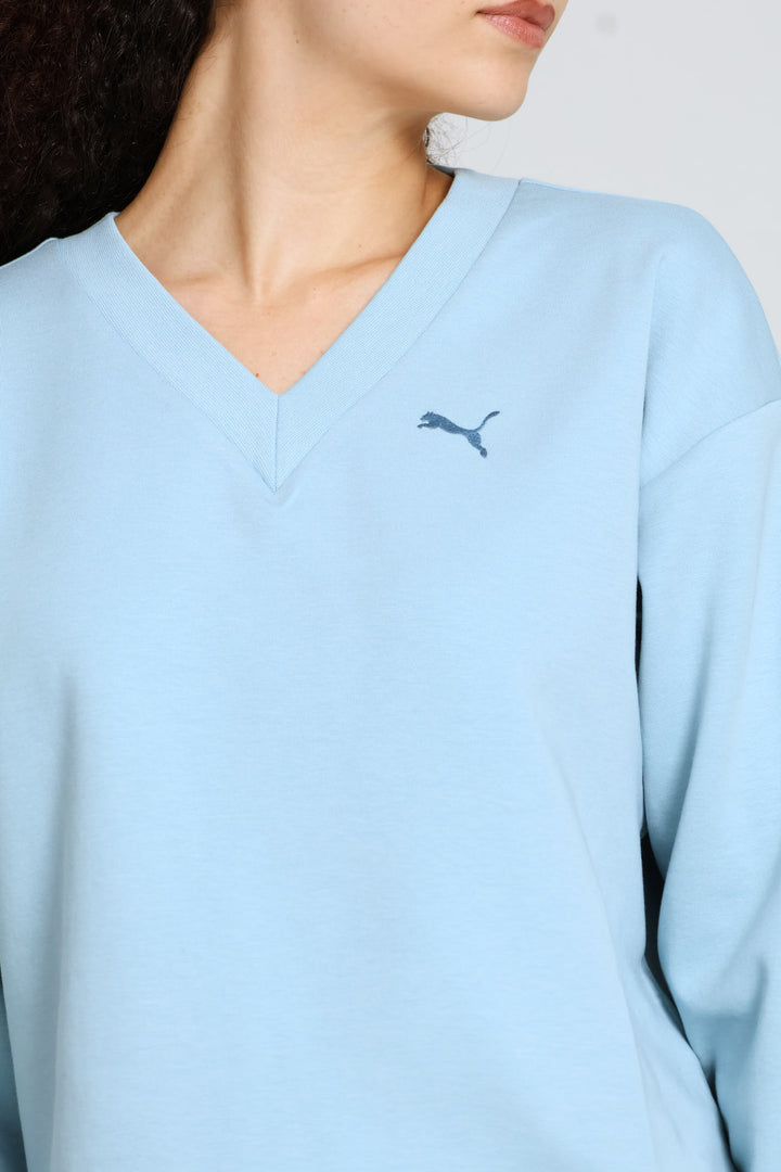 Elevated Comfort V-Neck Crew Top - Seafoam