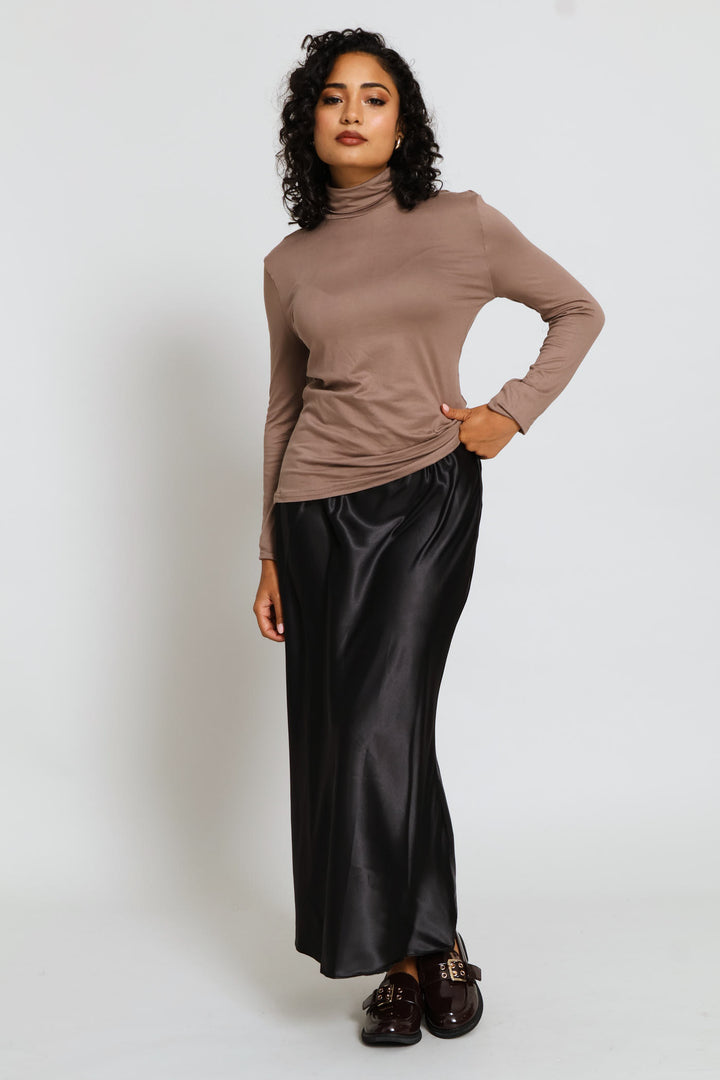 Classic Bias Cut Midi Skirt - Black