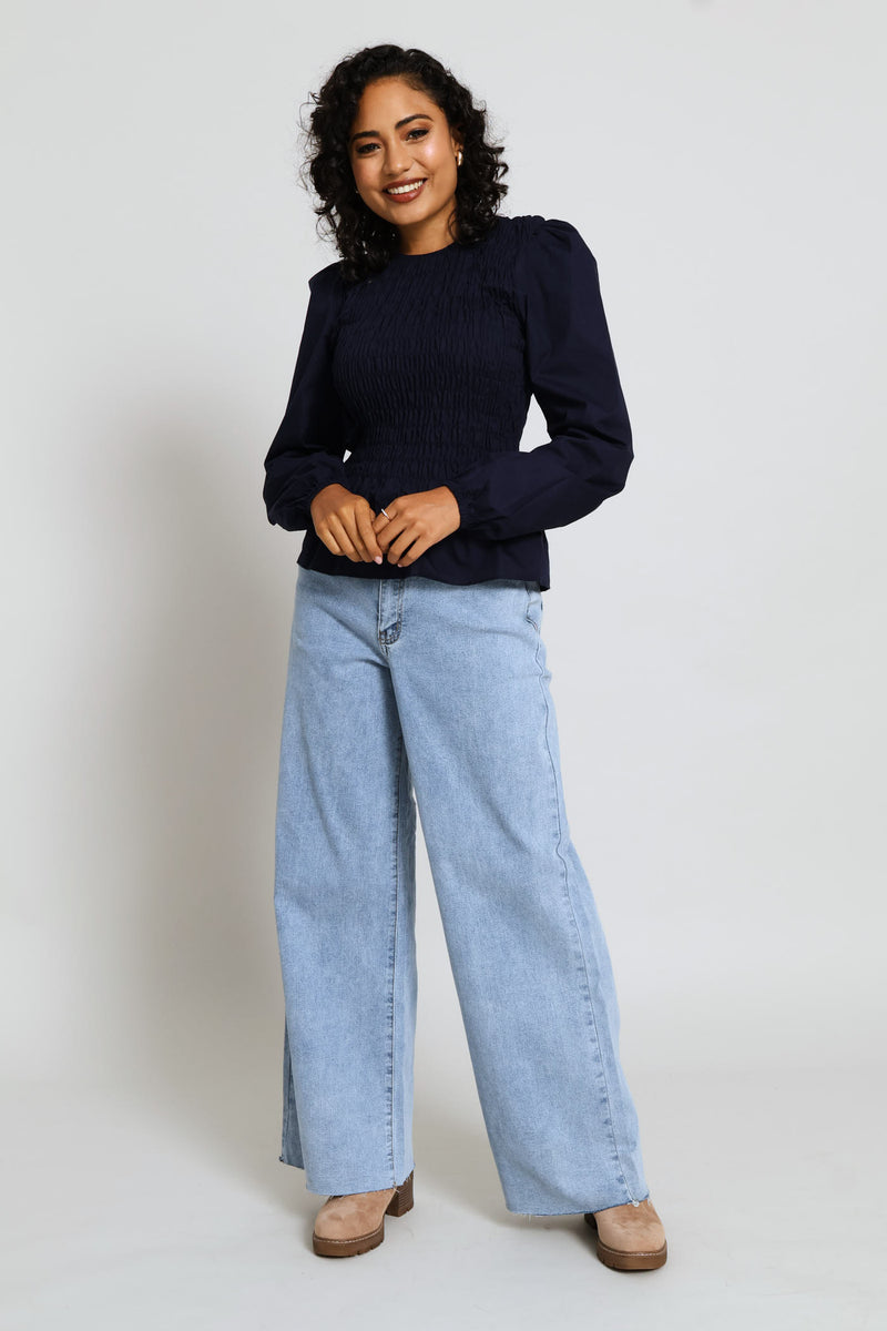 Raw Hem Eyelet Belted Wide Leg Ankle Grazer Denim - Light Wash