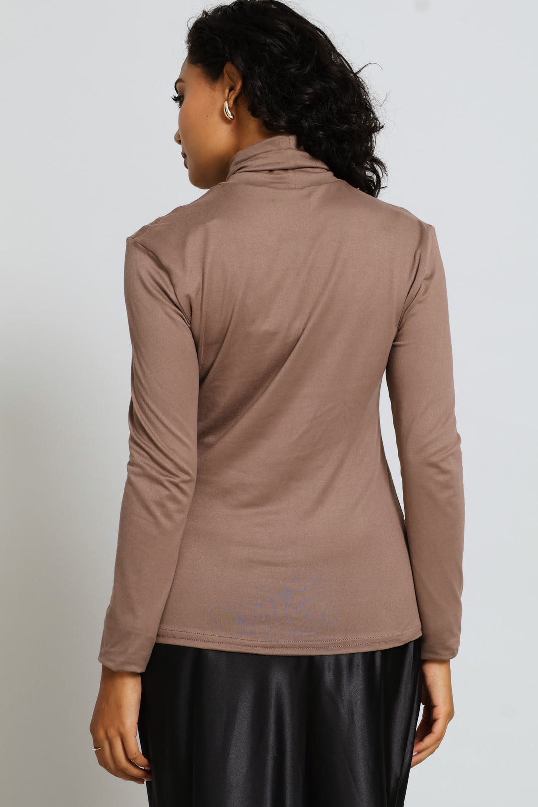 Long Sleeve Basic Poloneck Top - Taupe