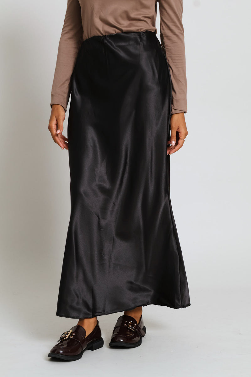 Classic Bias Cut Midi Skirt - Black