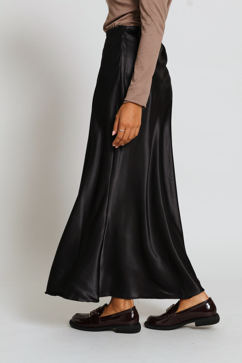 Classic Bias Cut Midi Skirt - Black