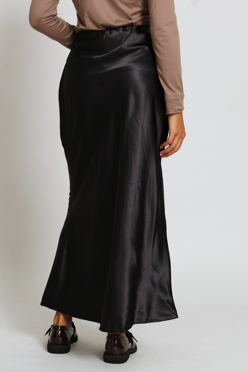 Classic Bias Cut Midi Skirt - Black