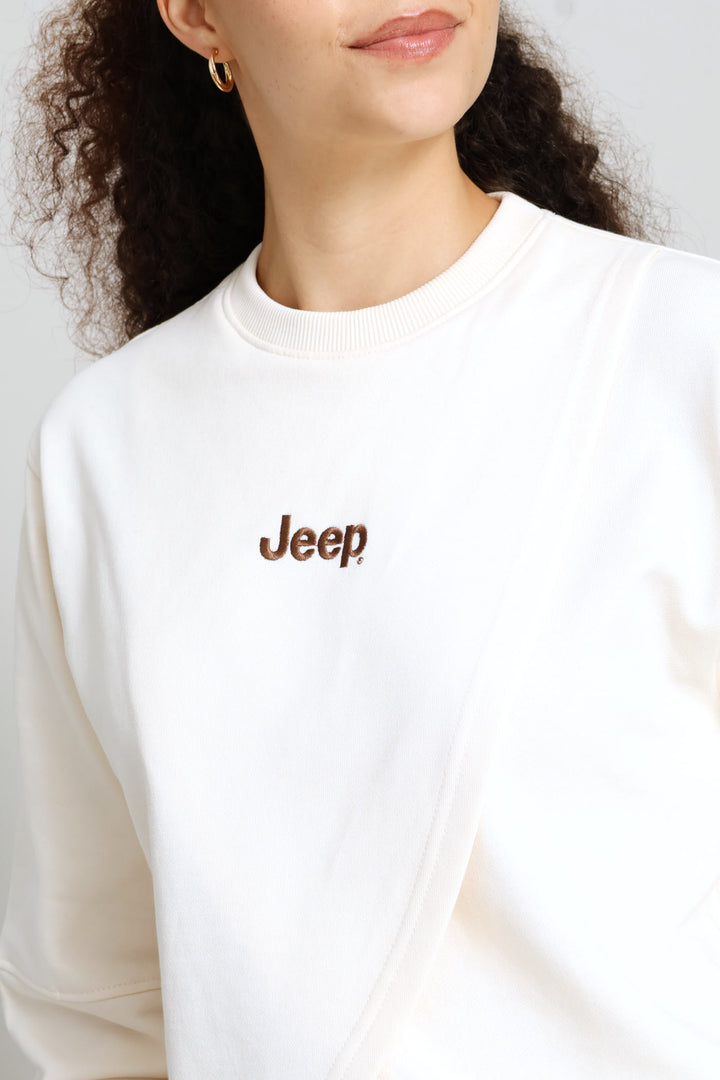Fashion Fleece Cross Over Crew Top - Cream