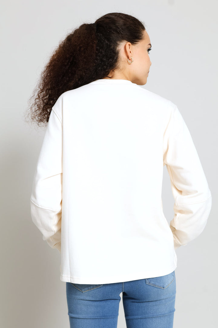 Fashion Fleece Cross Over Crew Top - Cream