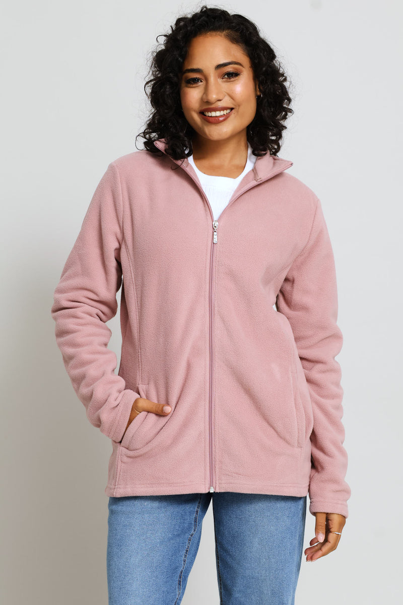 Classic Zip Up Polar Fleece Jacket - Deep Rose
