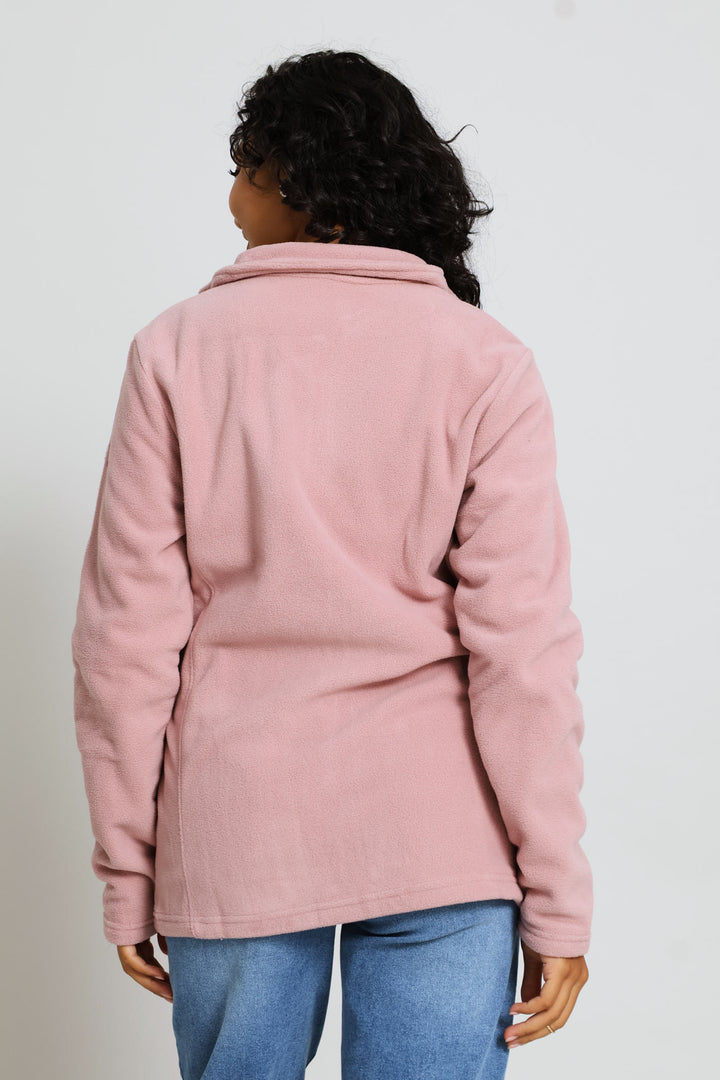 Classic Zip Up Polar Fleece Jacket - Deep Rose