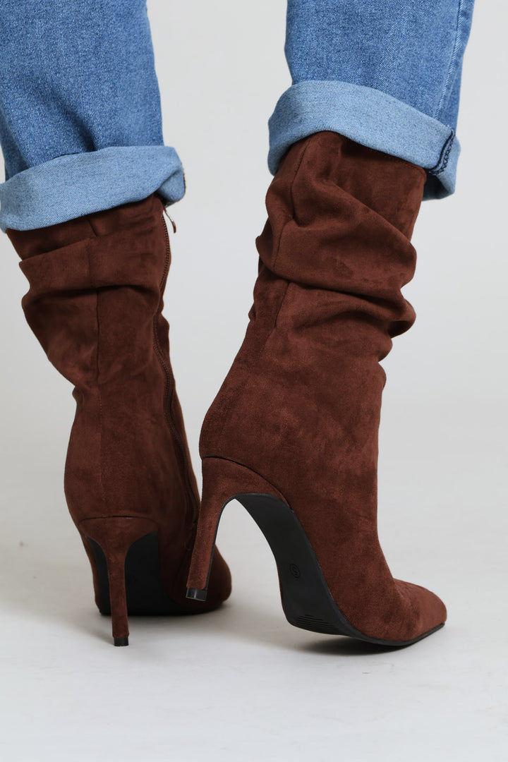 Pointed Toe Shuffle Stiletto Boot - Brown