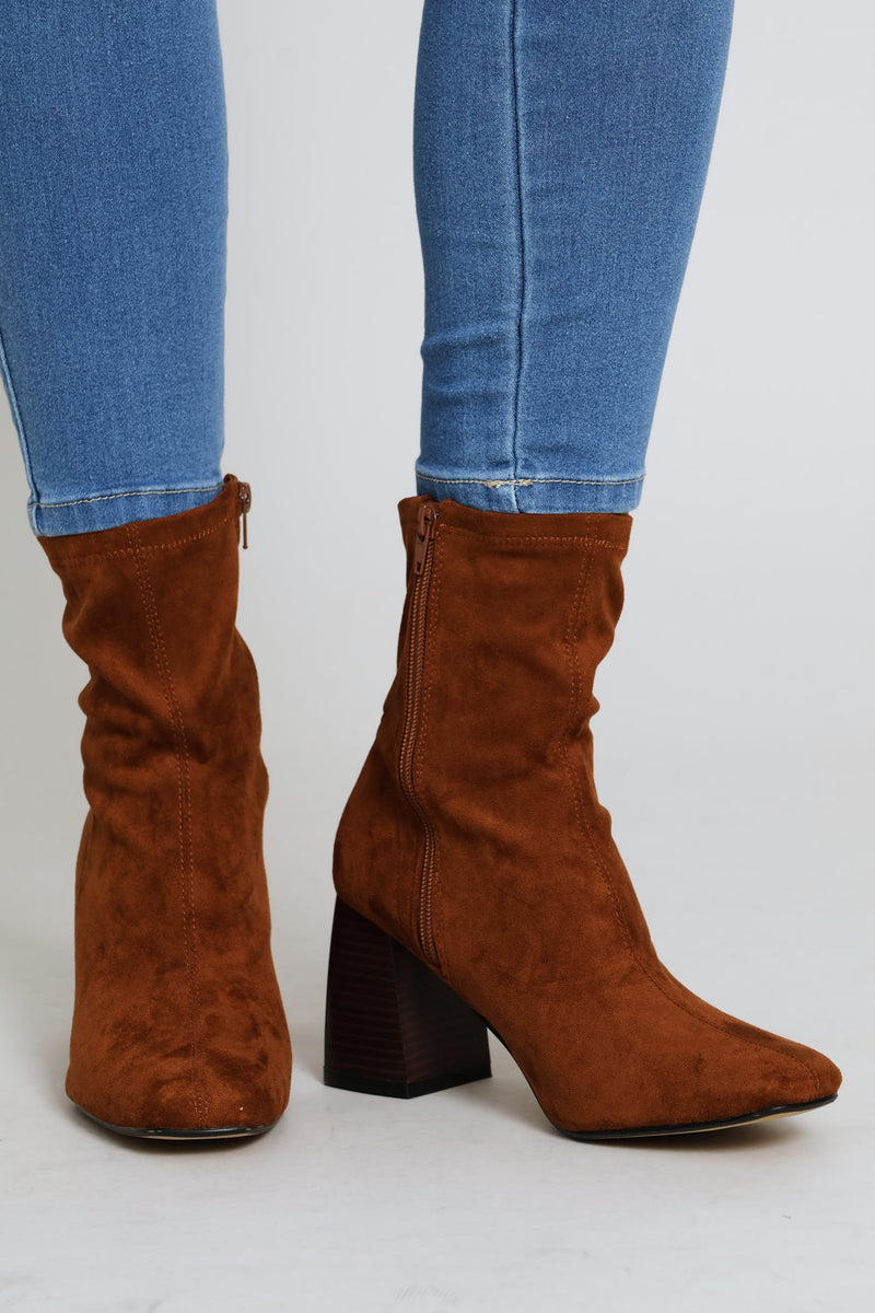 Rendered Sole Stretch Microfibre Sock Boot - Chocolate