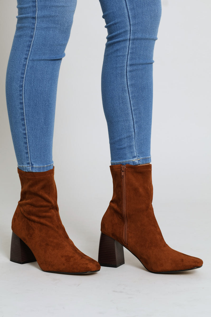 Rendered Sole Stretch Microfibre Sock Boot - Chocolate