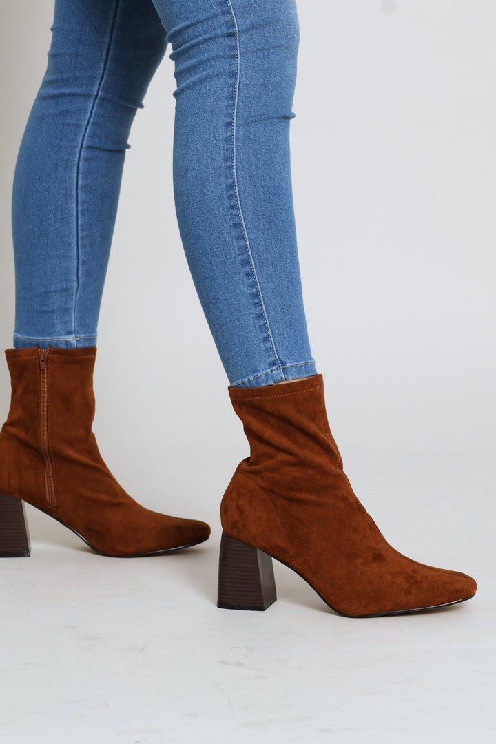 Rendered Sole Stretch Microfibre Sock Boot - Chocolate