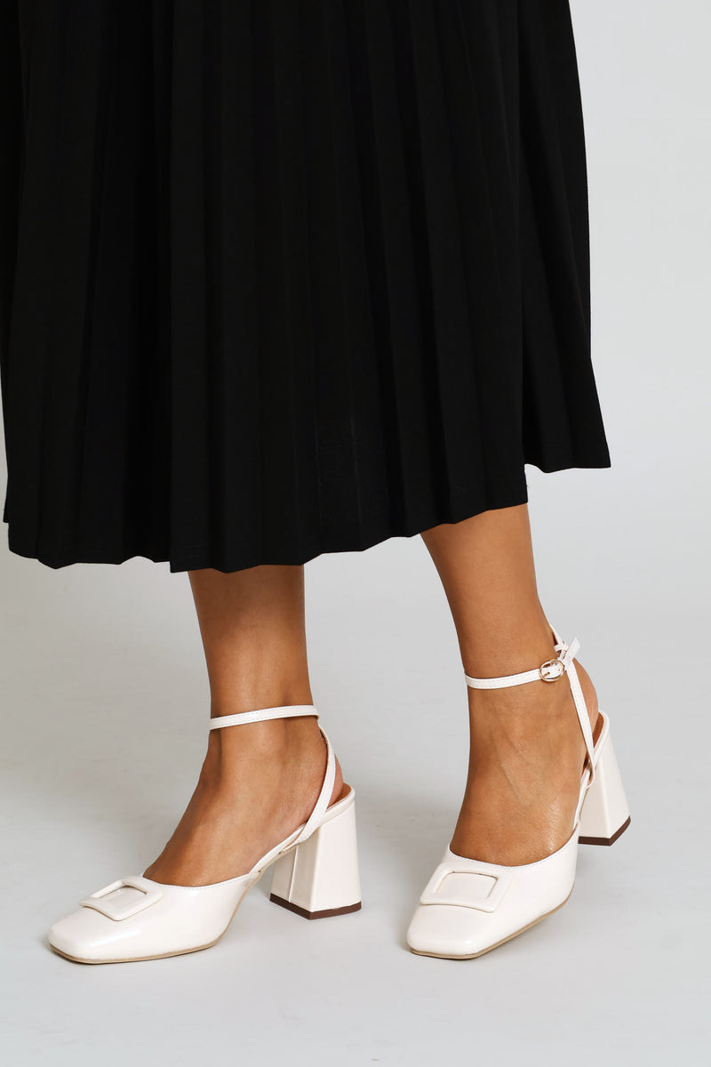 Ankle Strap Square Toe Mule Heel - Off White