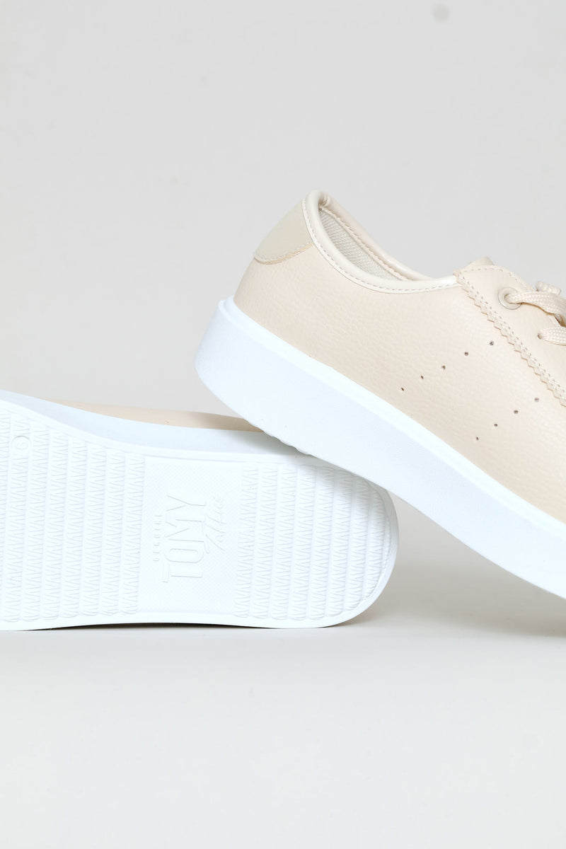 Ivy Lace Up Platform Sneaker - Beige