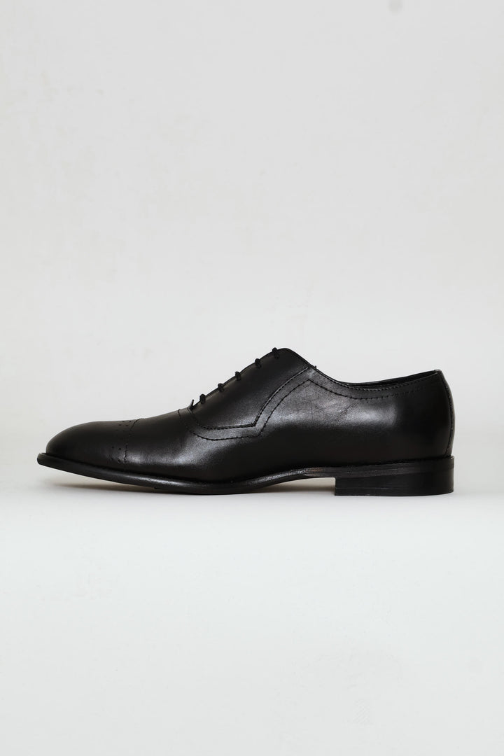 Punched Detail Oxford Lace Up Shoe - Black